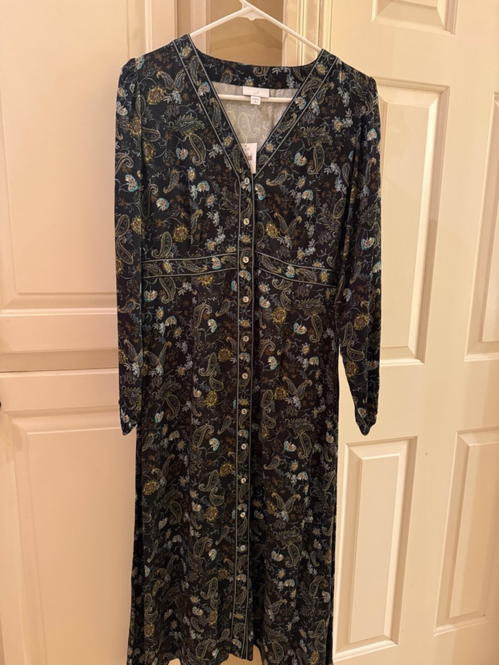 J. Jill Black Paisley Long-Sleeve Button-Front Maxi Dress